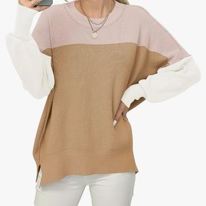 Color block sweater with batwing sleeve